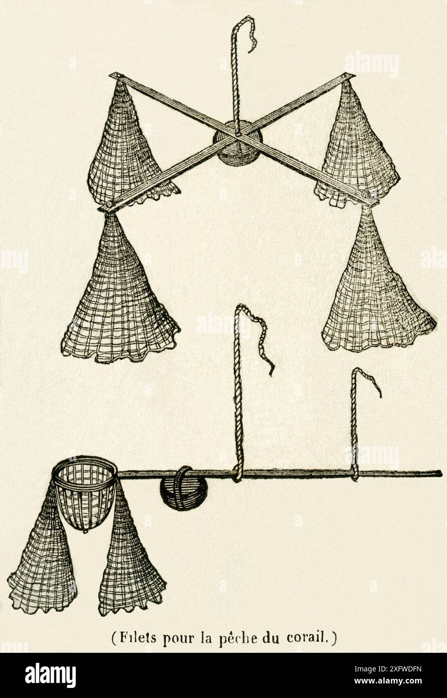 Europa, Frankreich, Korallenfischernetze, Motiv aus : Le Magasin Pittoresque , 1837 . / Europa, Frankreich, Korallenfischernetze , Bild aus : Le Magasin Pittoresque, 1837 Stockfoto