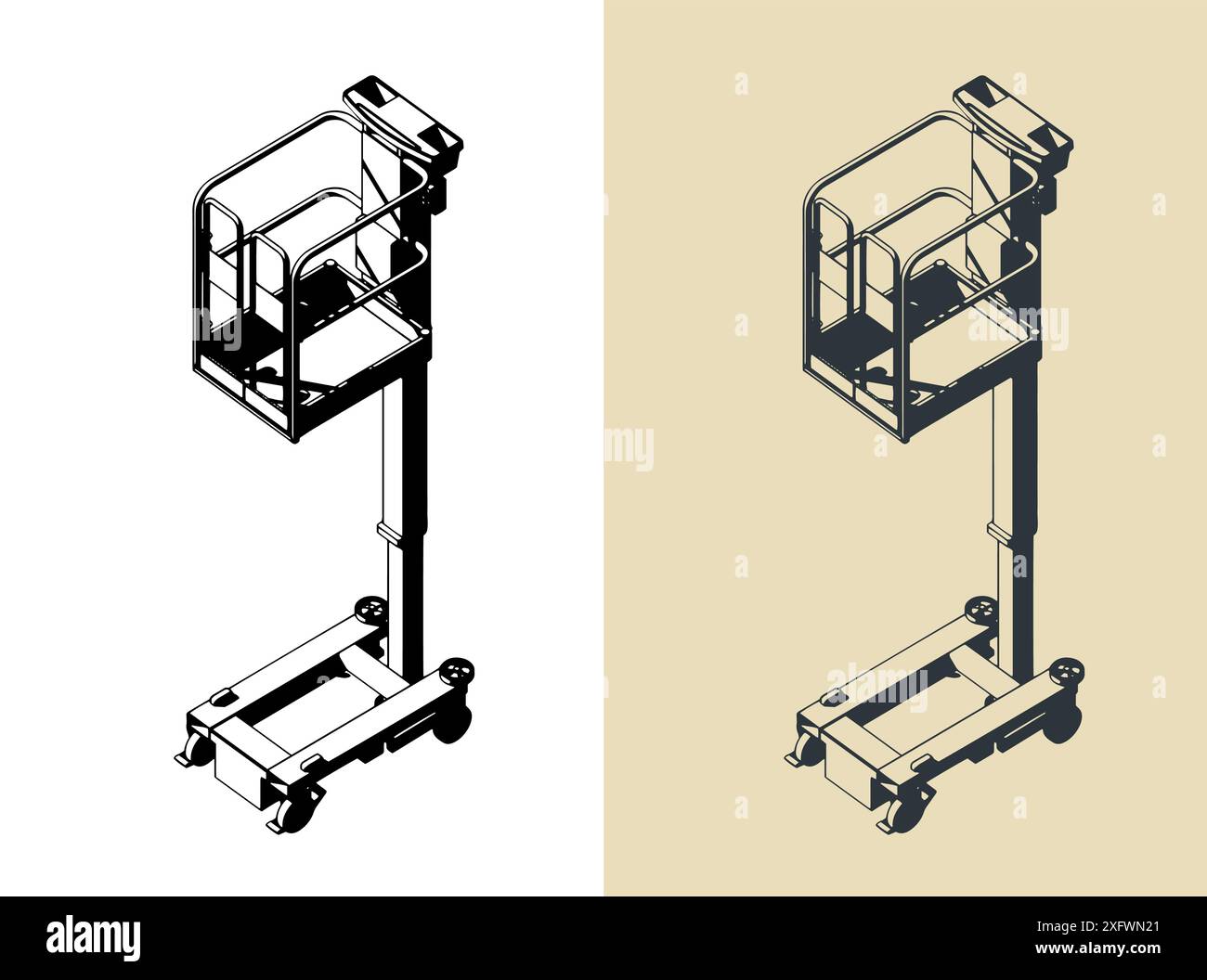 Stilisierte Vektorabbildungen eines Hubgerüsts zum Umschieben Stock Vektor