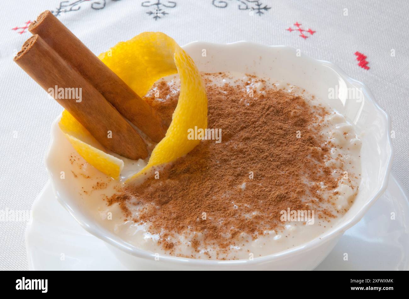 Arroz Con Leche servieren. Schließen Sie die Ansicht. Stockfoto