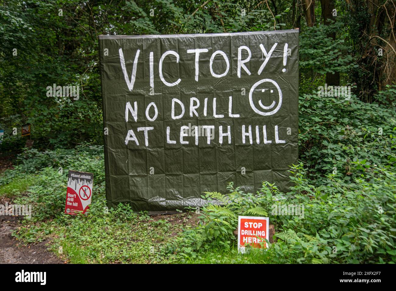 Anti-Fracking-Schild, Leith Hill, Surrey, England, UK, September 2018. Stockfoto