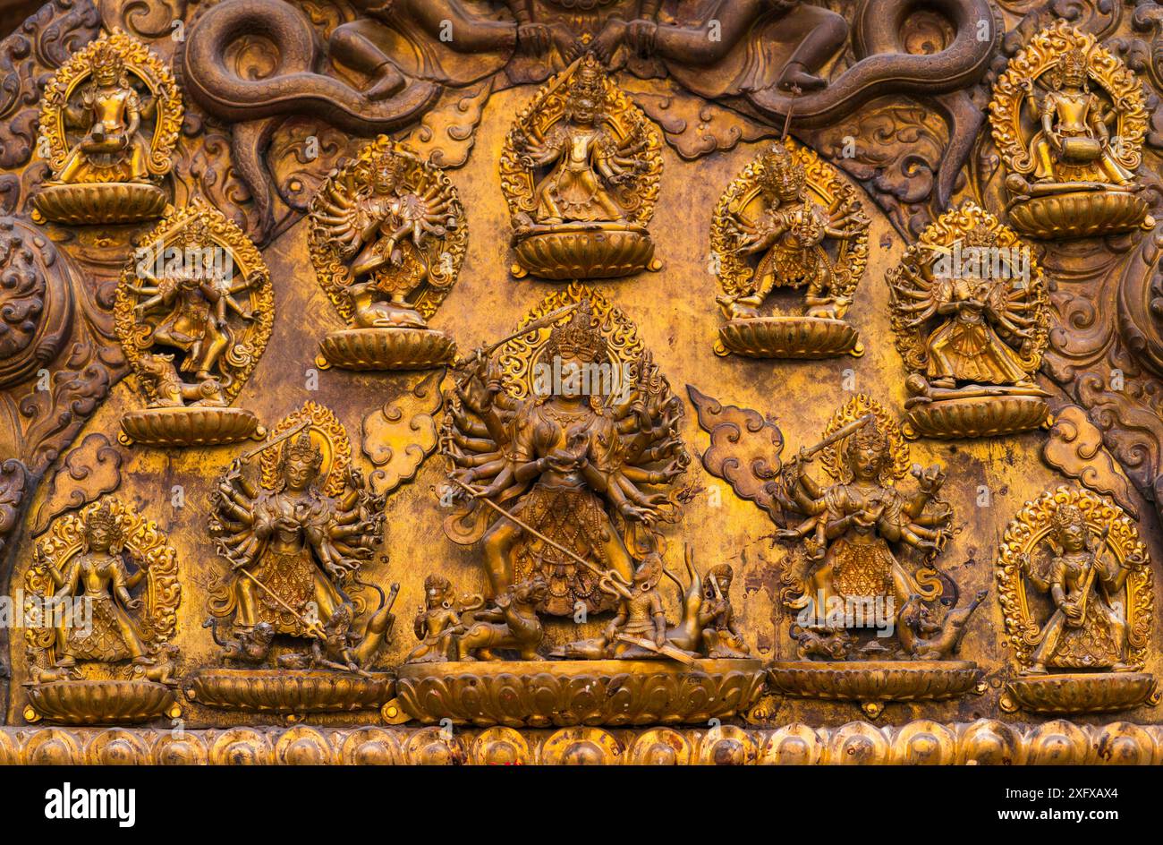 Detail an der Wand von Malla&#39;s Royal Palace, Durbar Marg, Patan, Lalitpur Metropolitan City, Kathmandu Valley, Nepal. Stockfoto