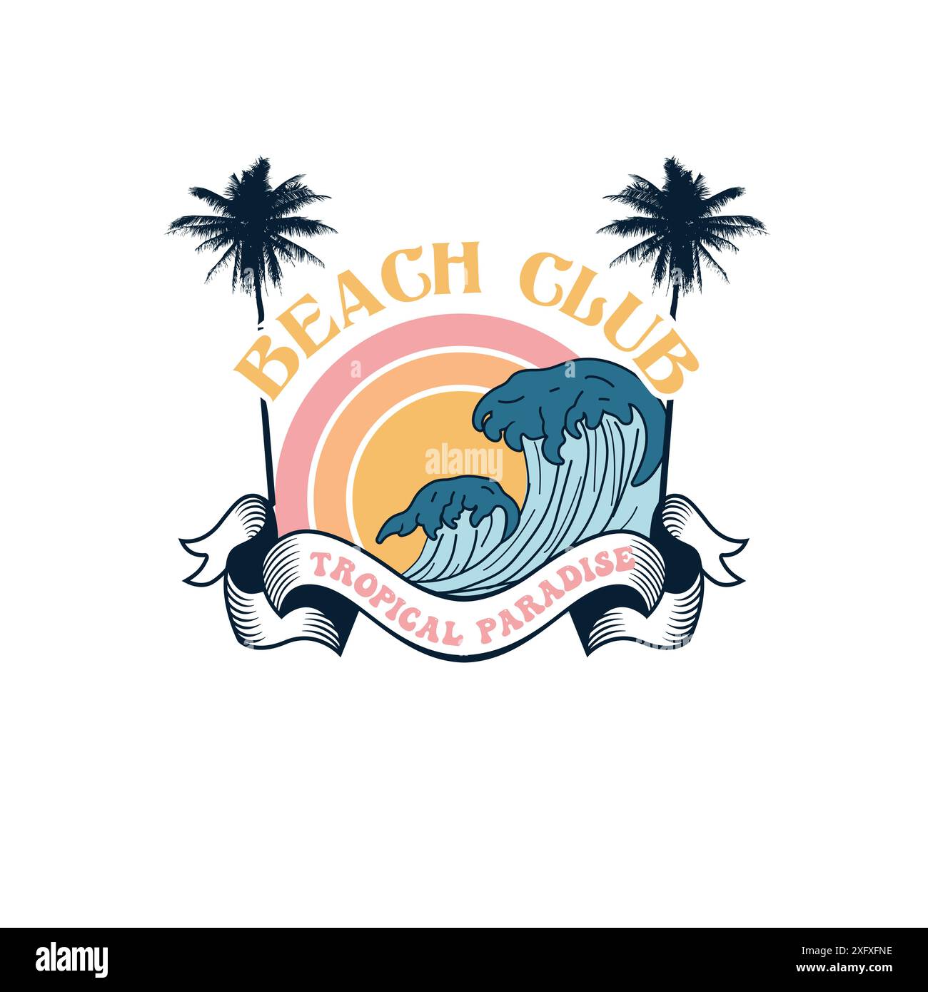 Beach Tropical Paradise Sommer-T-Shirt mit Sonnenaufgang Stock Vektor