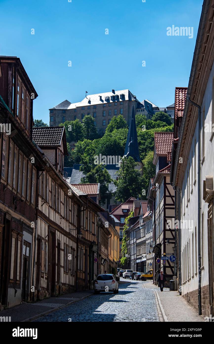 Schloss Blankenburg, Fachwerkhäuser, Altstadt, Blankenburg, Sachsen-Anhalt, Deutschland Stockfoto