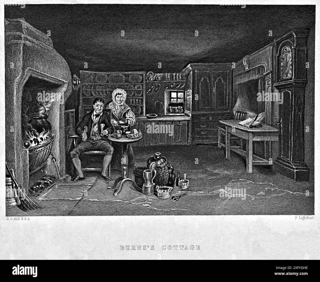 Poet Robert Burns und Jean Armour Cottage Interior, Alloway, Schottland, Vintage Gravur aus den 1800er Jahren Stockfoto