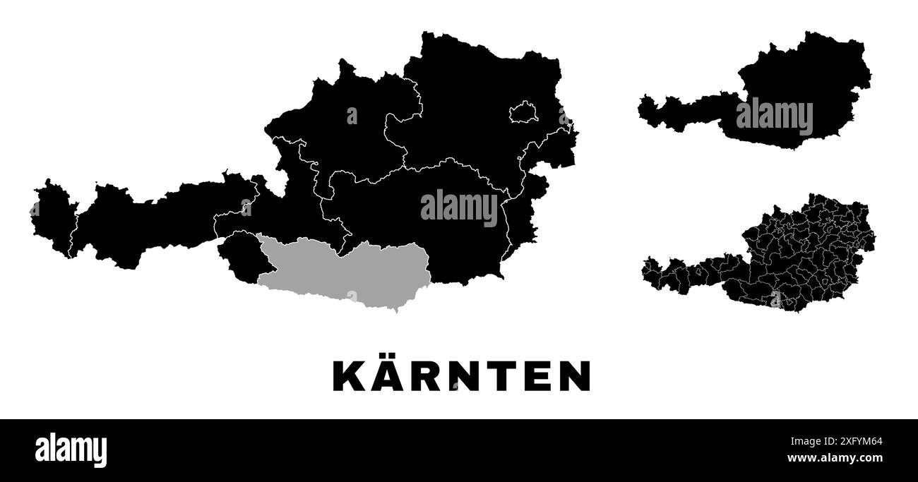 Kärnten Karte, österreichisches Bundesland. Verwaltungsbereich Österreich, Provinzen, Bezirke und Gemeinden. Stock Vektor