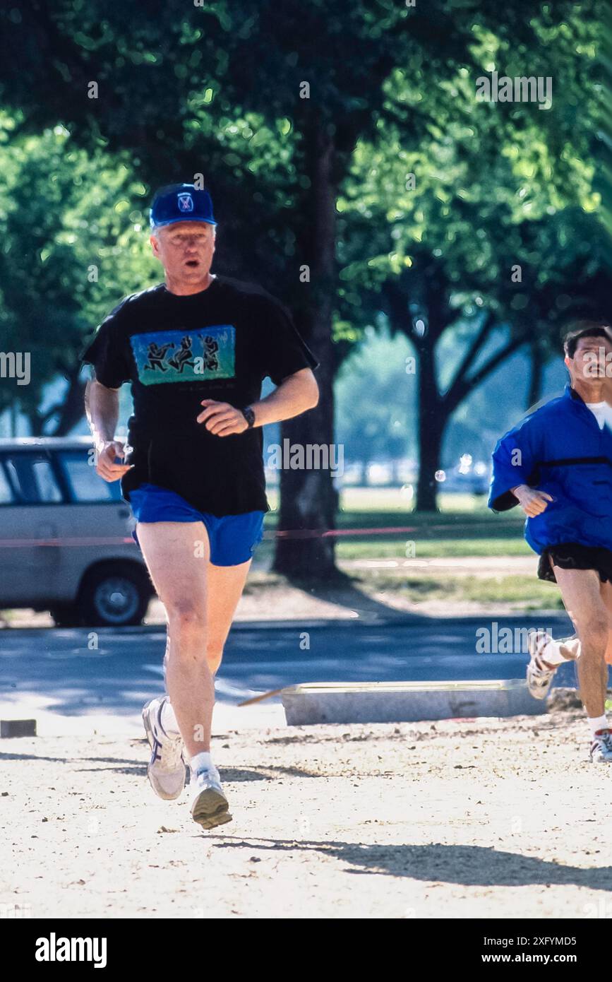 US-Präsident Bill Clinton ist auf der Flucht. Stockfoto