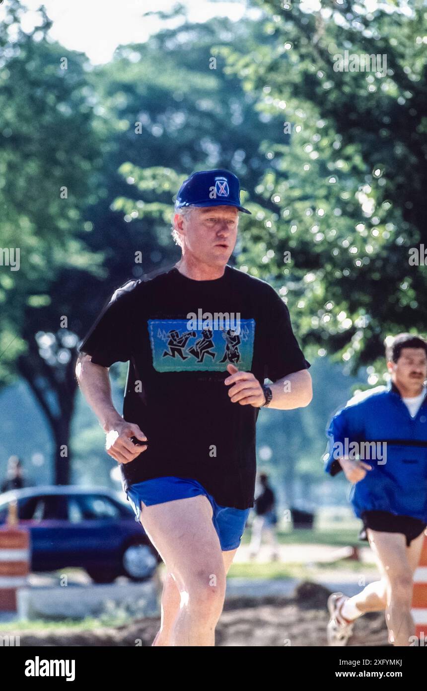 US-Präsident Bill Clinton ist auf der Flucht. Stockfoto