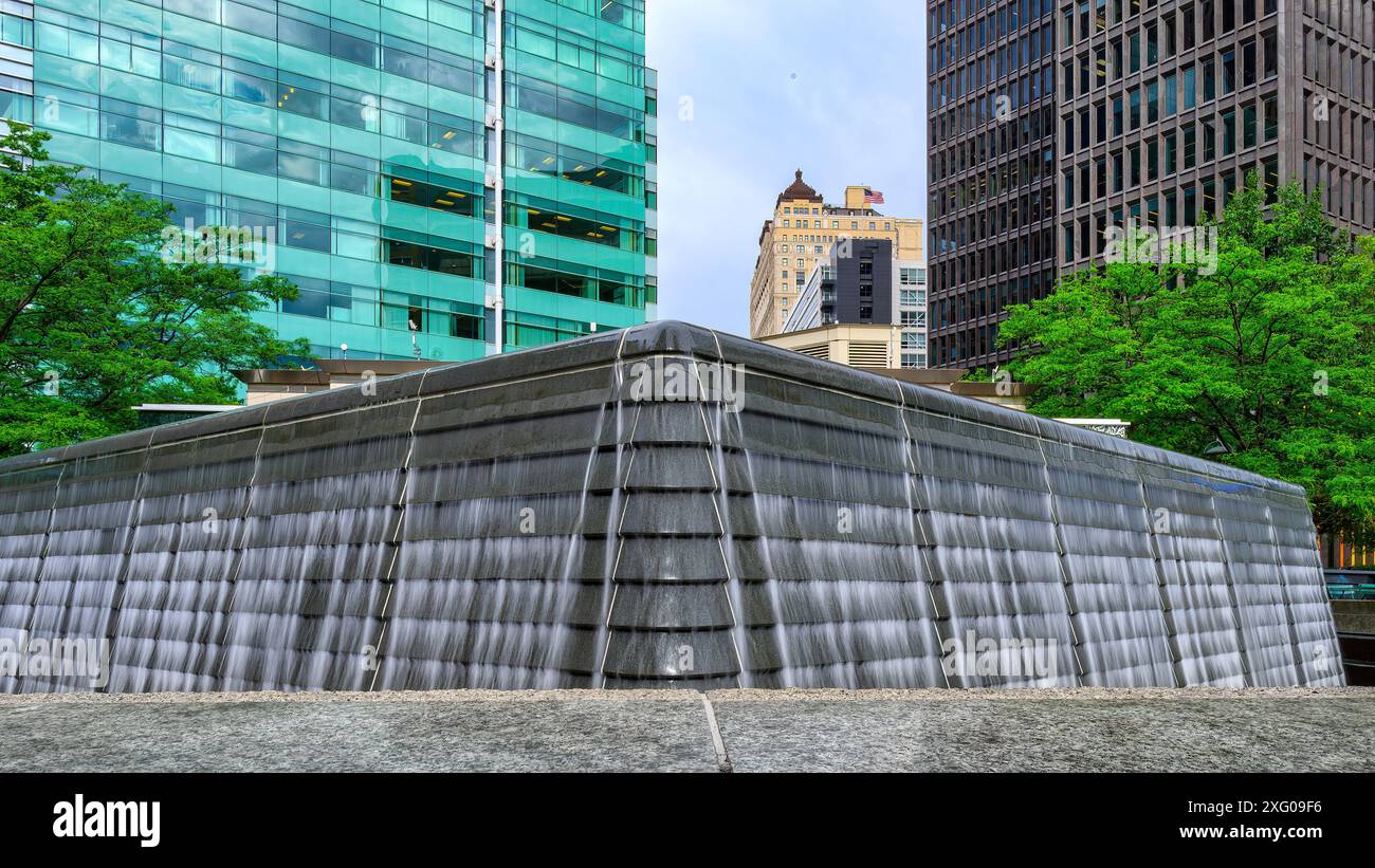 Foutain im Campus Martius Park, Detroit, Michigan Stockfoto