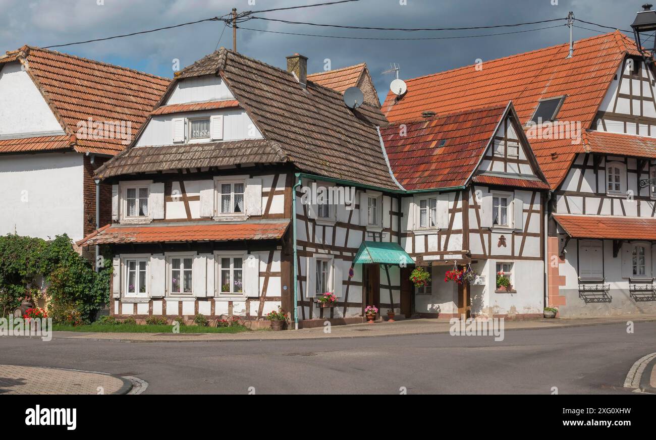 Fachwerkhäuser in Hunspach, Elsass, Frankreich Stockfoto