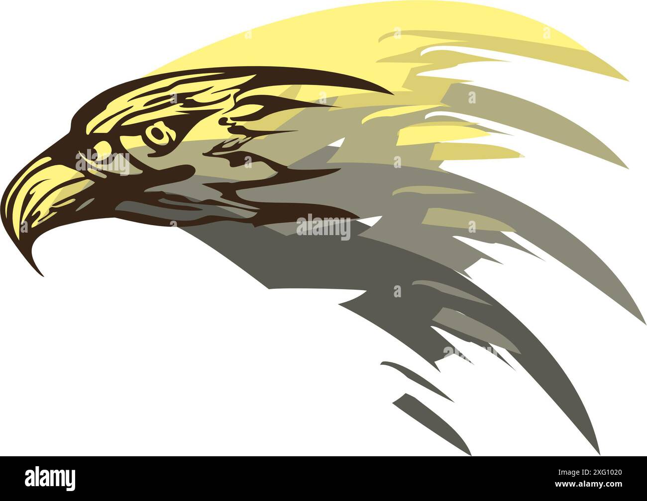 Tribal farbiges Adlerkopfsymbol vor weißem Hintergrund für Ihre kreativen Ideen. Greifvogel für Mode, Geschäftskonzepte, Cover, Firmenmarke Stockfoto