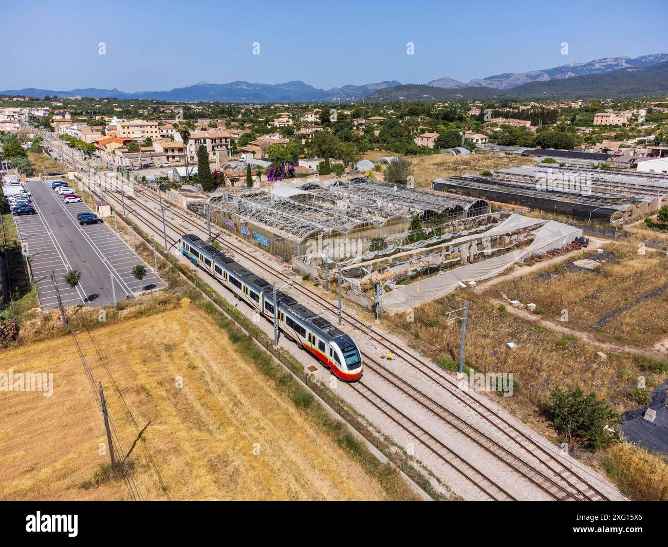 Palma Inca-Zug am Bahnhof Binissalem, mallorca, spanien Stockfoto