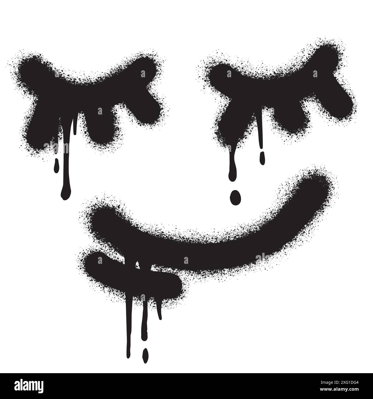 Lächelndes Gesicht lackierte Sprühfarbe. Vektorillustration auf weißem Hintergrund. Sprühfarbe Schablonenschablone Graffiti. Stock Vektor