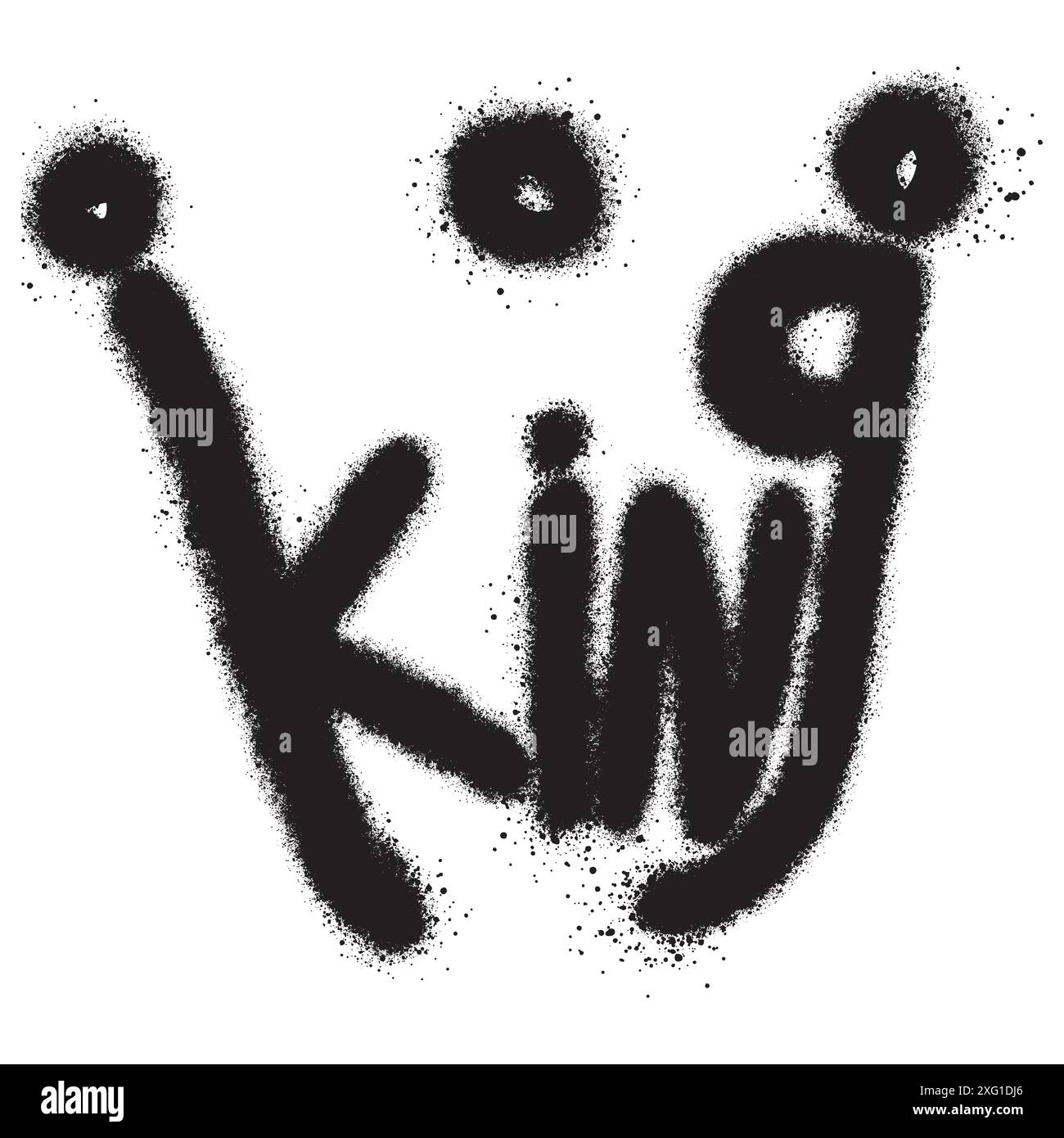 Gesprühte Krone mit Überspray in schwarz über weiß. Sprühkrone im Graffiti-Stil. Vektorabbildung. Stock Vektor