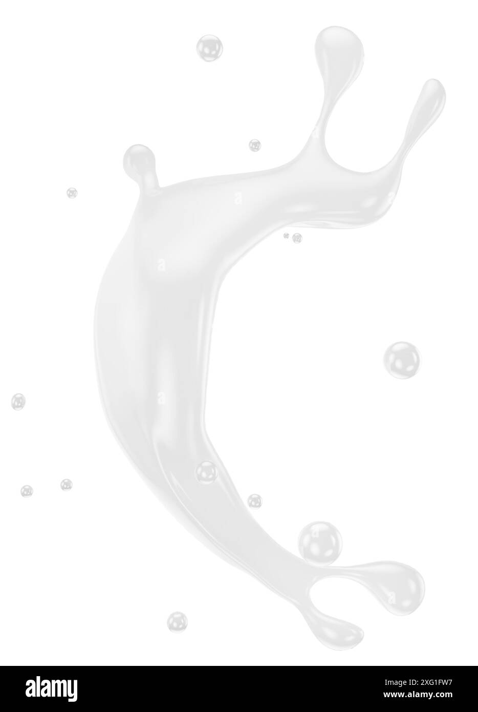 Milchspritzer isoliert auf weißem Hintergrund. Beschneidungspfad. 3D-Rendering. Stockfoto