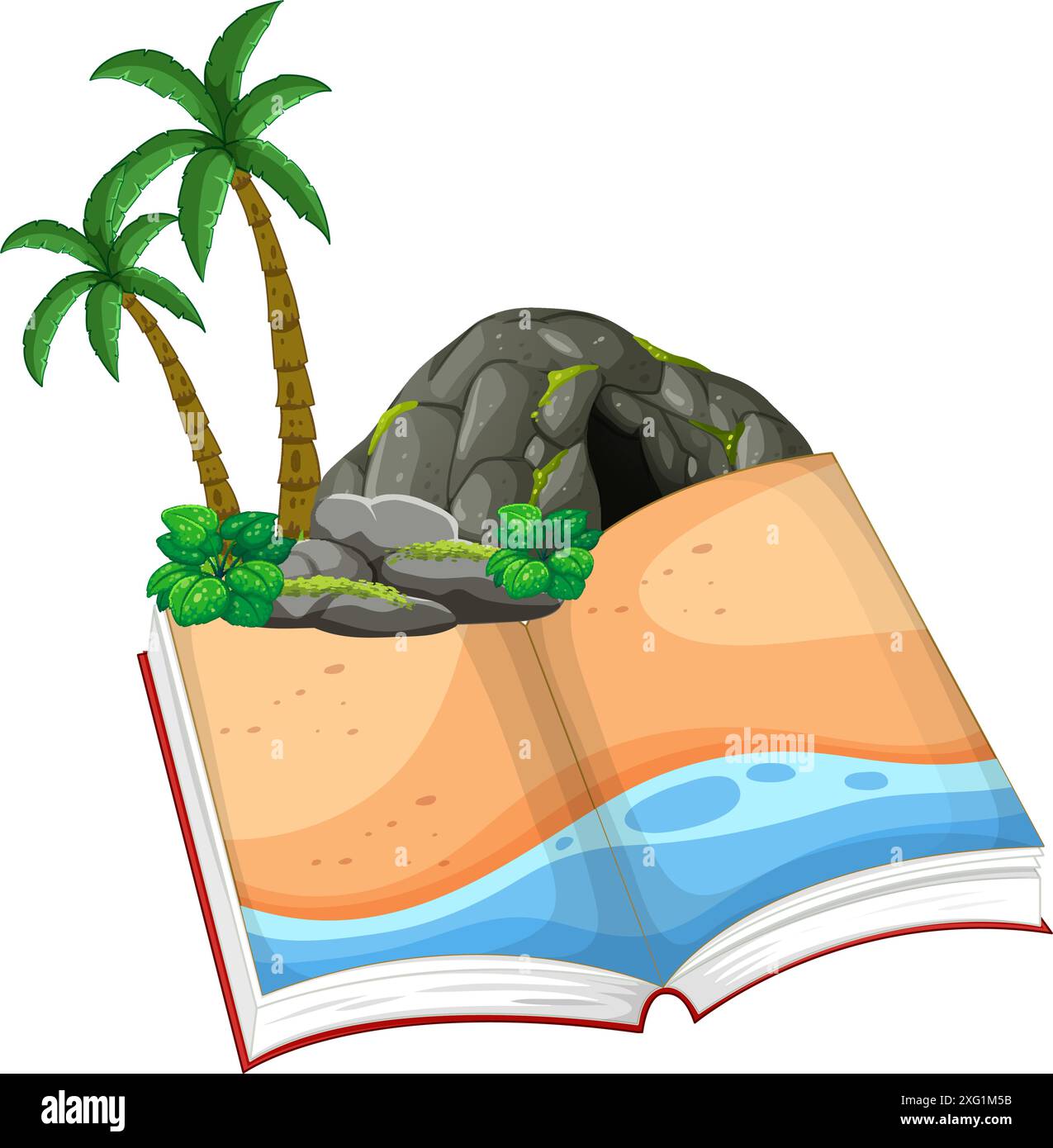 Offenes Buch mit tropischer Inselszene Stock Vektor