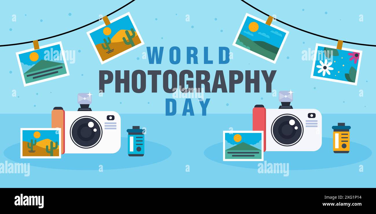 Horizontale Banner-Illustration des Weltfotografietags Stock Vektor