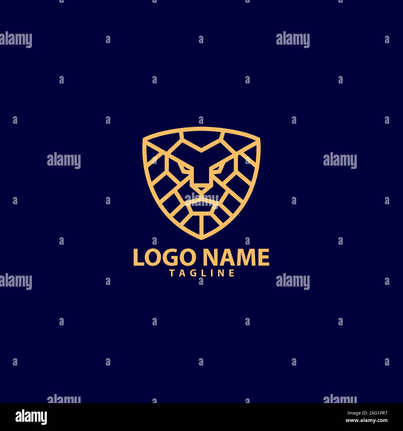 Logodesign-Vektor der Löwenschildlinie Stock Vektor