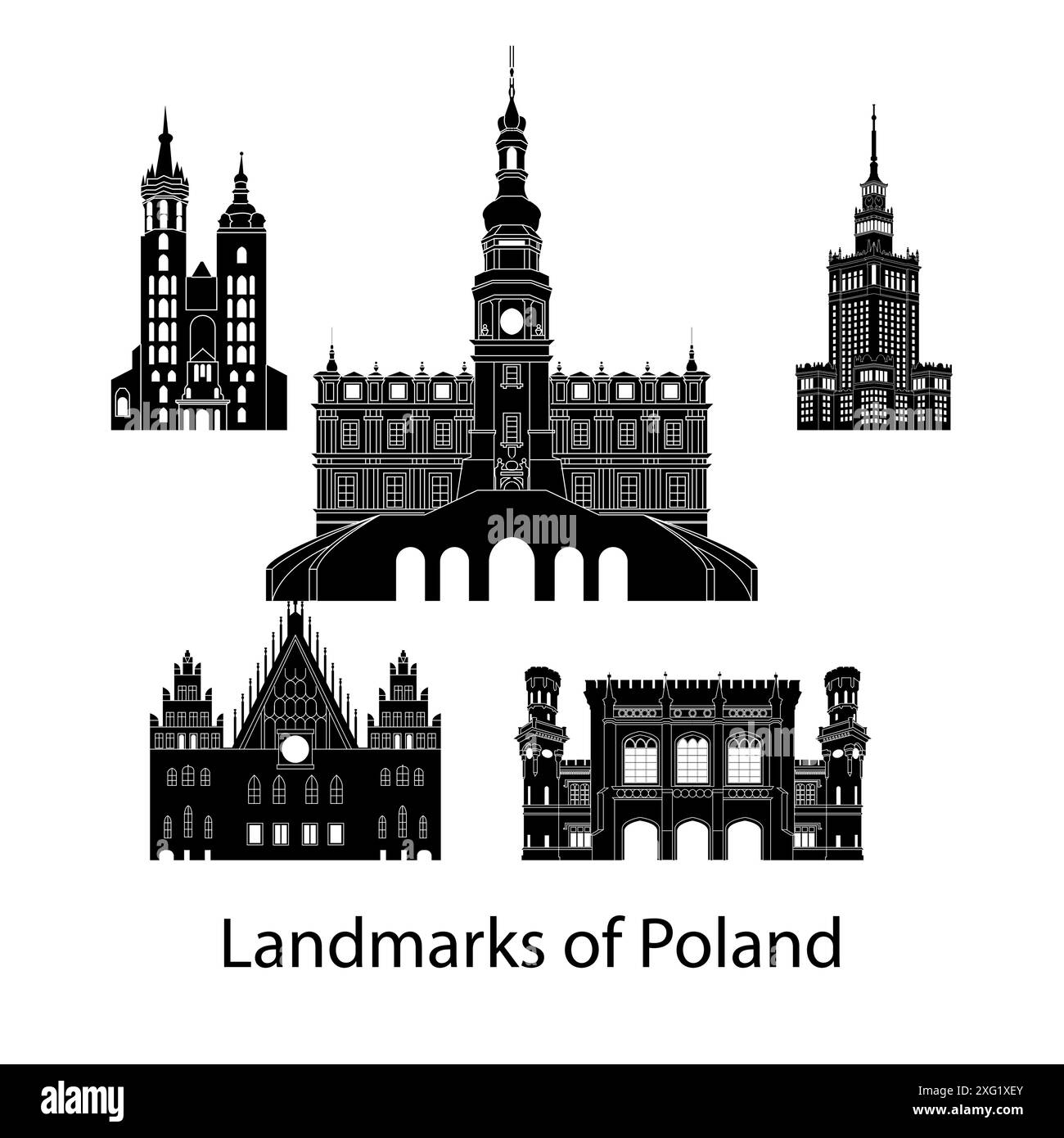 Satz von Polen berühmten Wahrzeichen Silhouette Stil, Vektor Illustration Stock Vektor