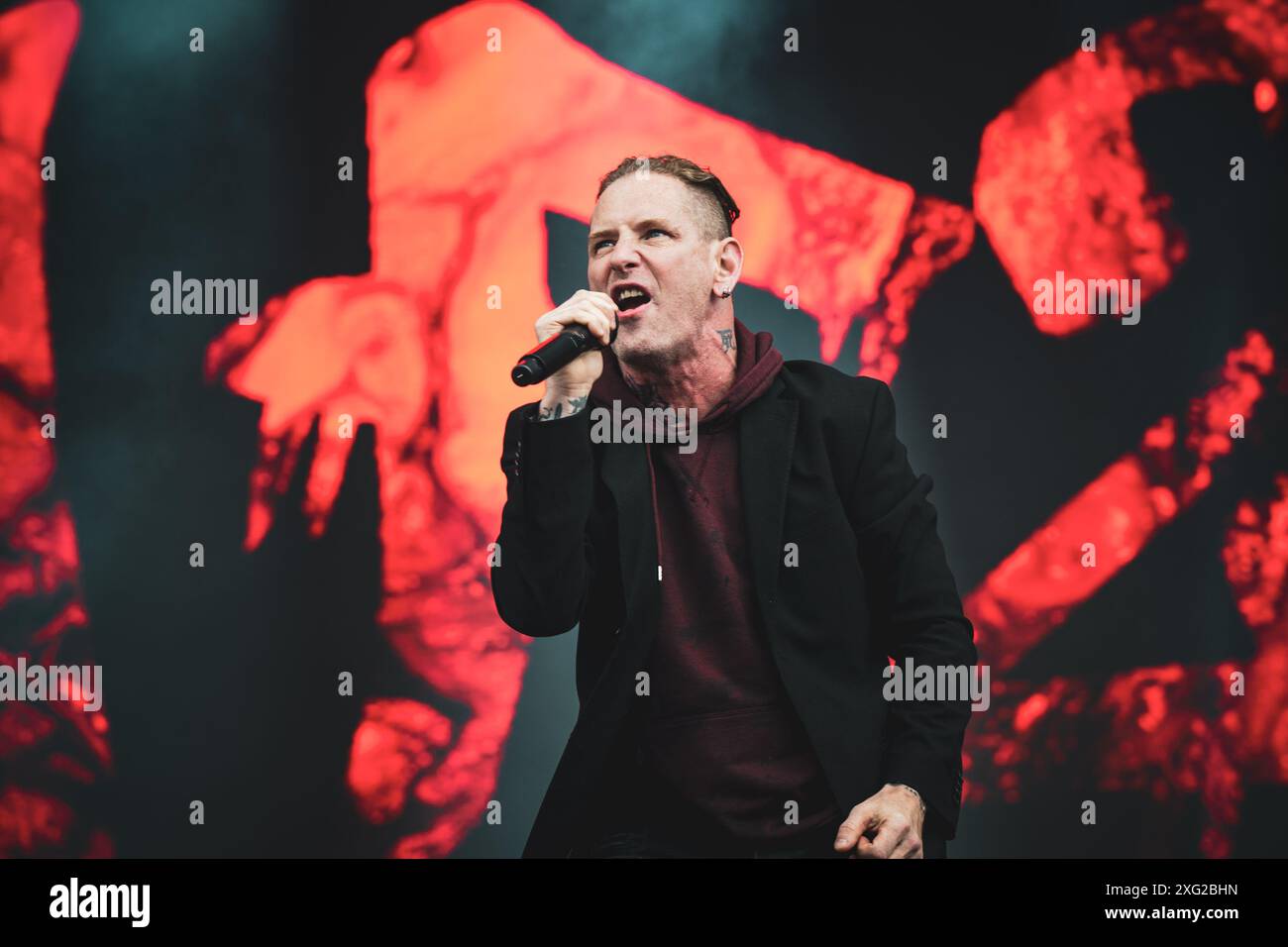 DÄNEMARK COPENAGHEN, COPENHELL FESTIVAL 19. JUNI: Der US-amerikanische Sänger, Komponist und Produzent Corey Taylor (Slipknot, Stone Sour, Kings of Chaos) tritt live auf der Bühne des Copenhell Festivals 2024 auf Stockfoto