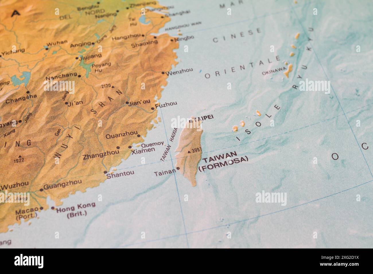 Alte Karte von Taiwan und China mit dem Ostchinesischen Meer. Stockfoto