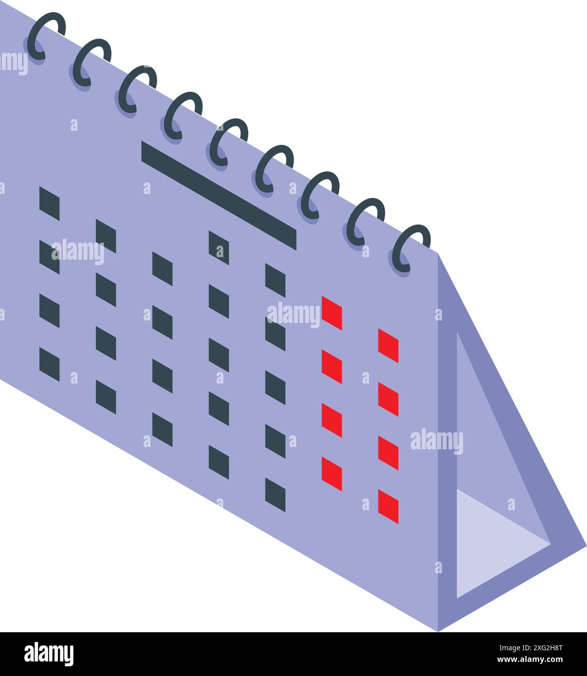 Isometrischer Bürokalender, der wichtige Wochen mit roten Quadraten anzeigt Stock Vektor