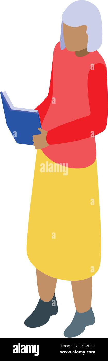 Die ältere Frau genießt ein gutes Buch, das in Literatur und Wissen eingetaucht ist Stock Vektor