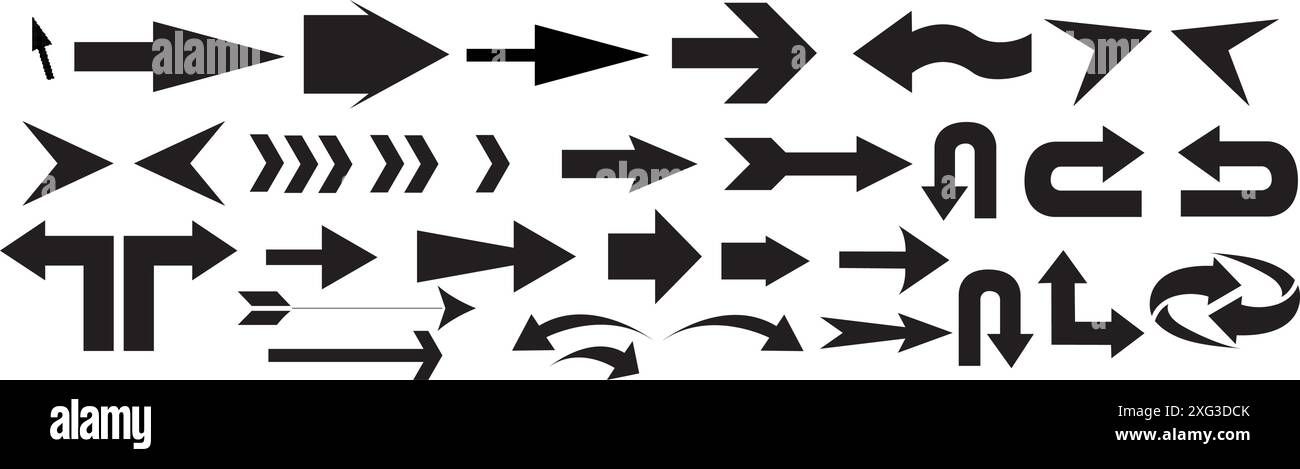 Pfeilsymbole gesetzt. Arrow Collection Set im flachen Stil für Webdesign. Stock Vektor