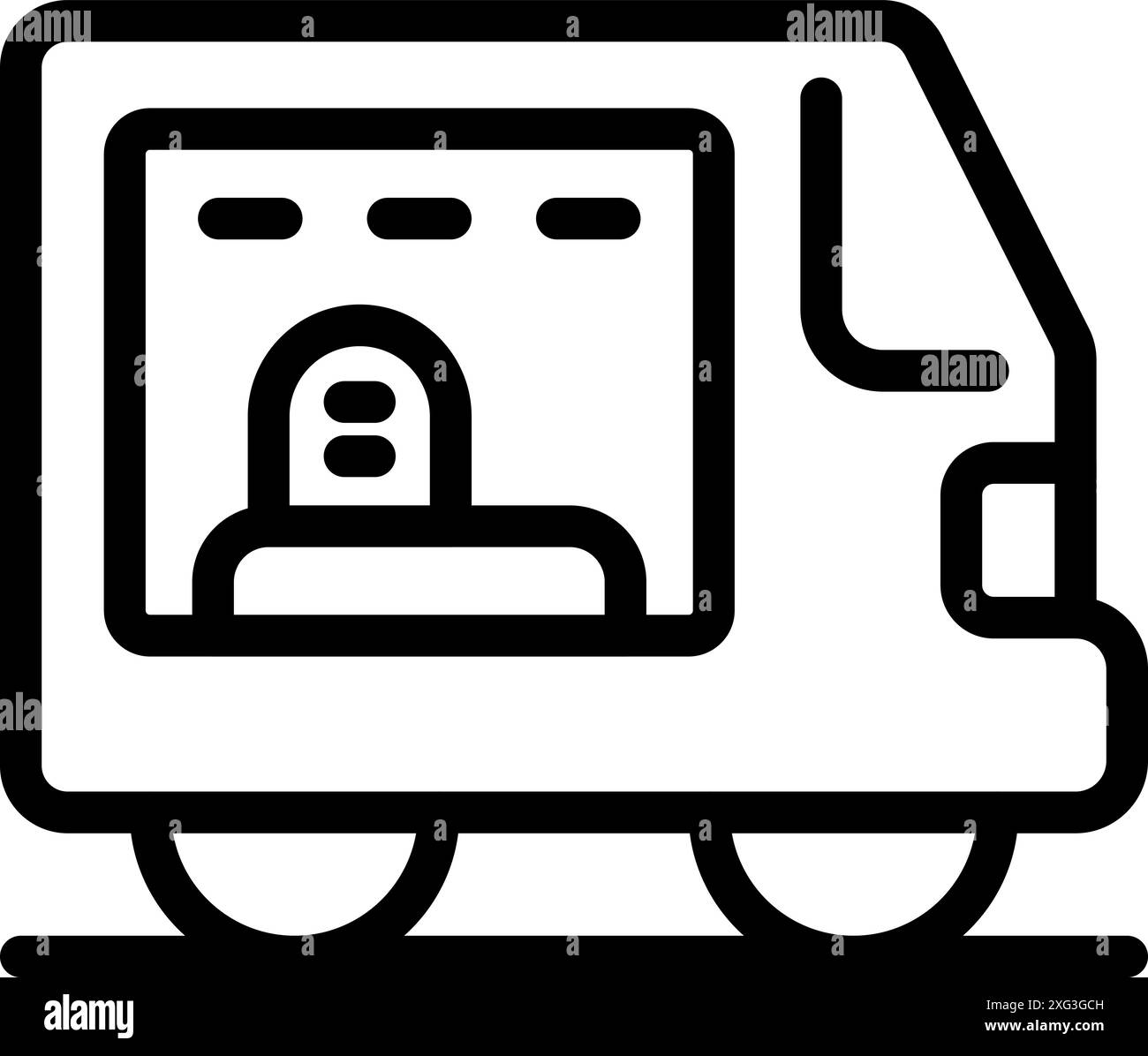 Schwarz-weiß-Symbol eines Leichenwagens, der auf der Straße zum Friedhof fährt Stock Vektor