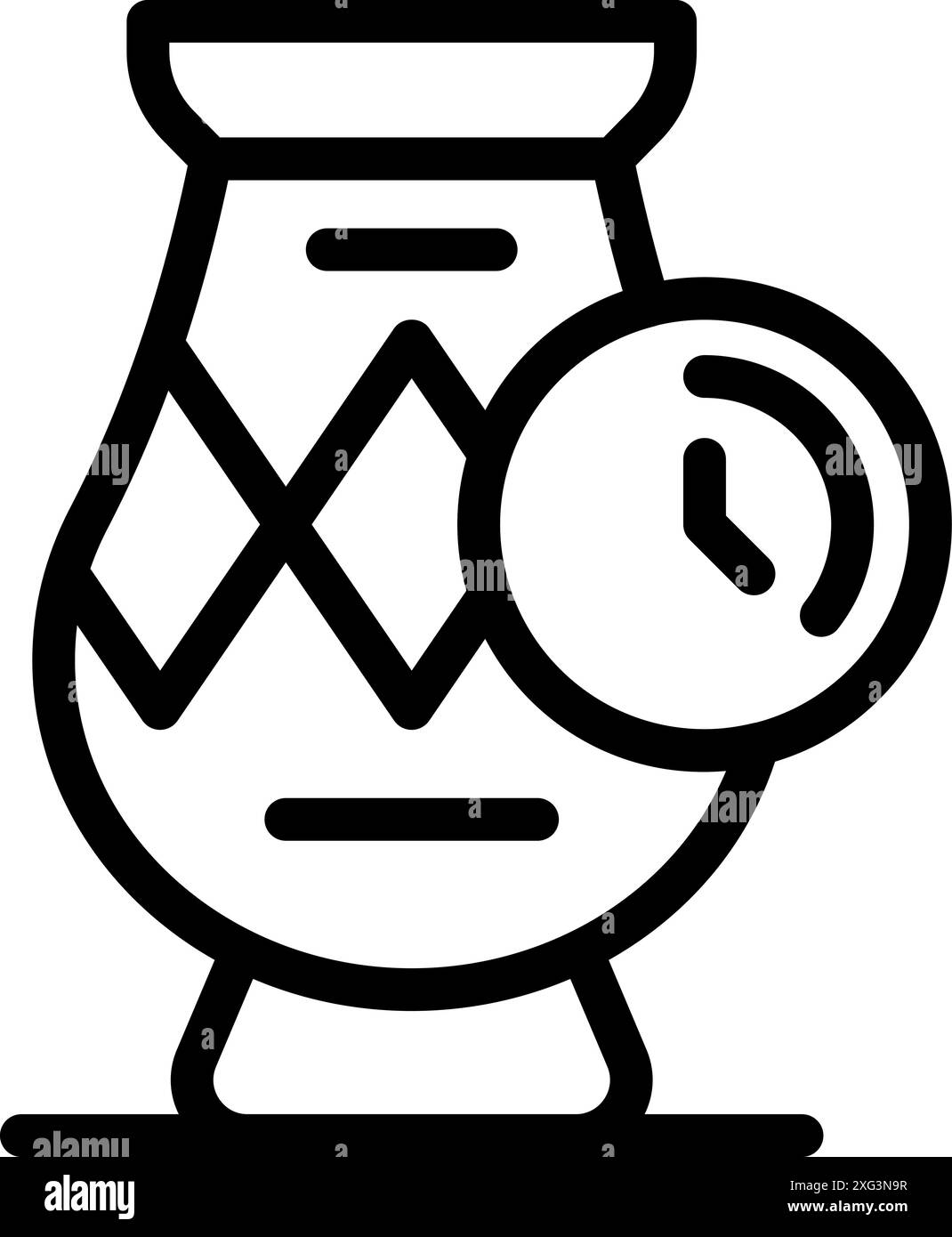 Symbol für den Ausbau einer Whiskyflasche mit einer Uhr, die die vergangene Zeit darstellt Stock Vektor