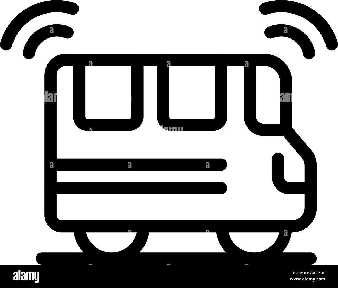 Line-Art-Symbol eines selbstfahrenden Busses mit drahtloser Technologie für autonomes Fahren Stock Vektor