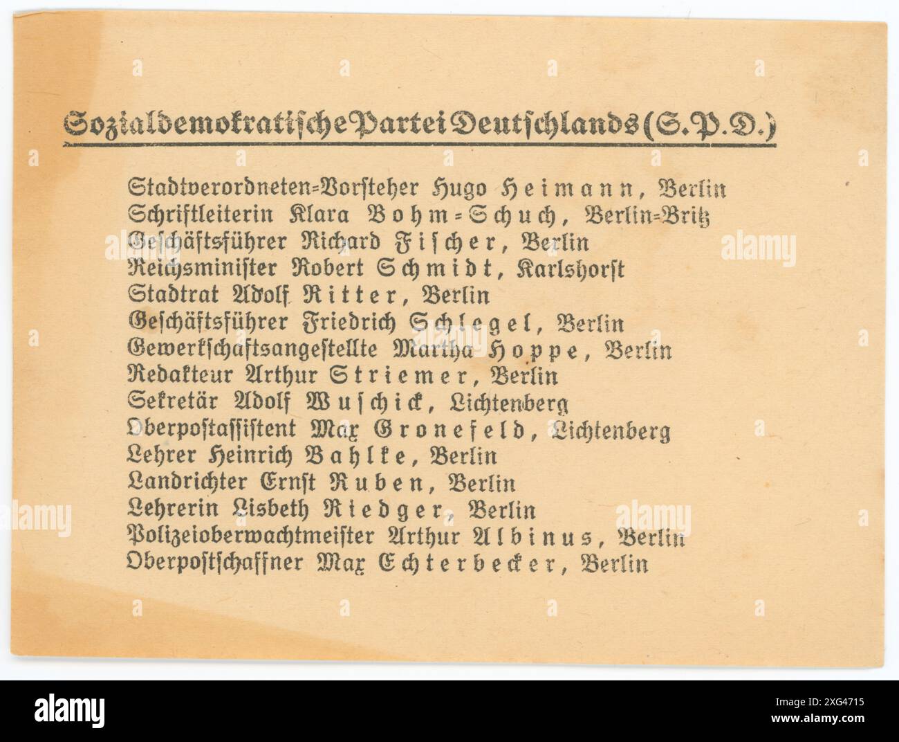 Stimmzettel/ Wahlzettel der Reichstagswahl 1920 - die Reichstagswahl vom 6. Juni 1920 war die zweite Wahl während der Weimarer Republik und die erste zu einem regulären Deutschen Reichstag. Die Bundestagswahl 1920 fand am 6. Juni 1920 zur Wahl des ersten Reichstags der Weimarer Republik statt. Sie folgte der im Januar 1919 gewählten Weimarer Nationalversammlung, die die republikanische Verfassung ausgearbeitet und ratifiziert hatte. Stockfoto