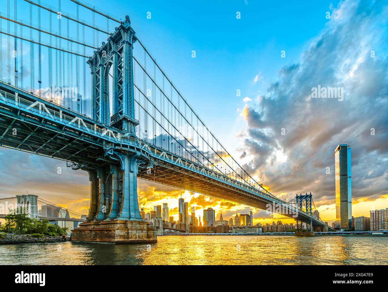 Manhattan Bridge bei Sonnenuntergang Stockfoto