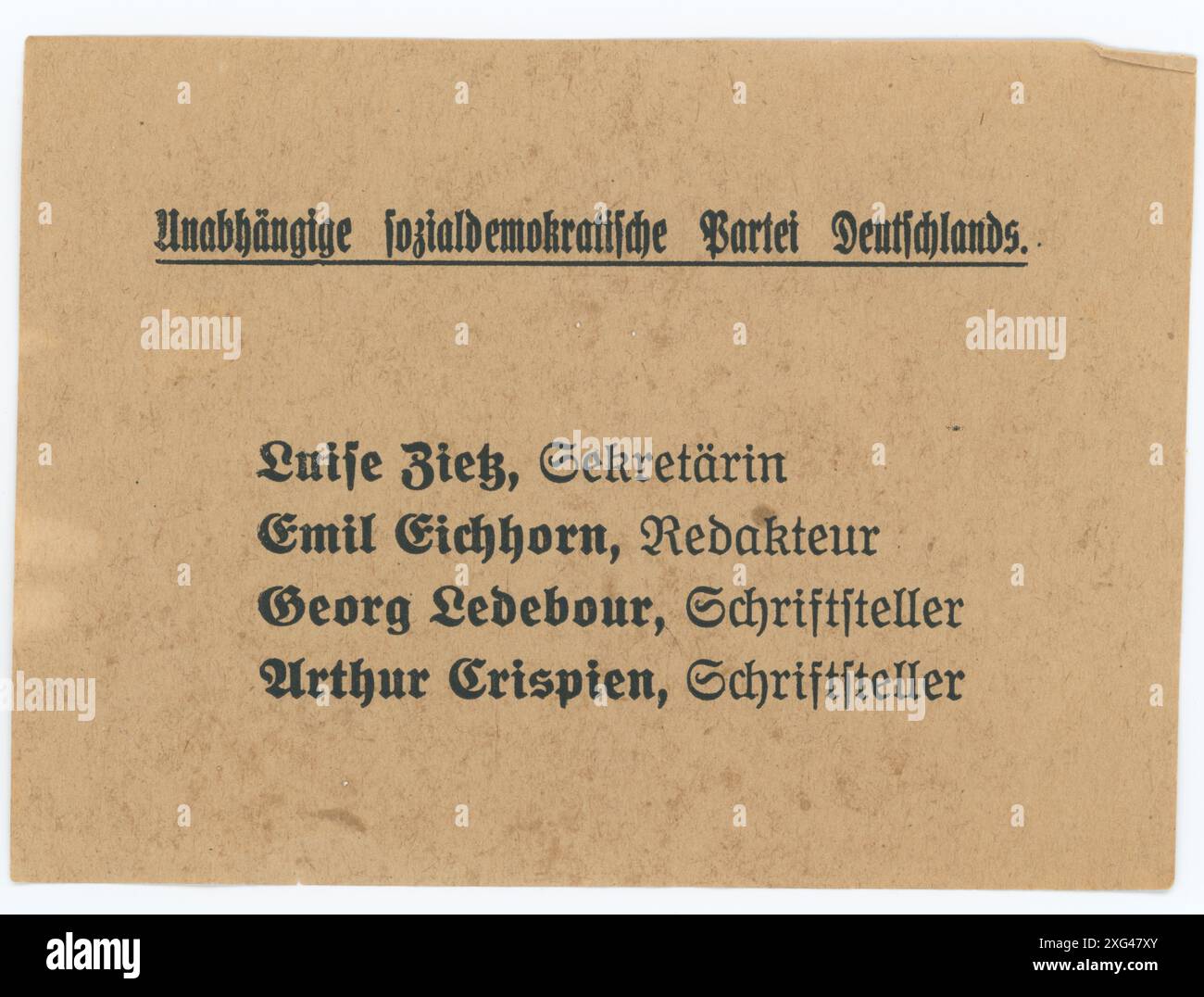 Stimmzettel/ Wahlzettel der Reichstagswahl 1920 - die Reichstagswahl vom 6. Juni 1920 war die zweite Wahl während der Weimarer Republik und die erste zu einem regulären Deutschen Reichstag. Die Bundestagswahl 1920 fand am 6. Juni 1920 zur Wahl des ersten Reichstags der Weimarer Republik statt. Sie folgte der im Januar 1919 gewählten Weimarer Nationalversammlung, die die republikanische Verfassung ausgearbeitet und ratifiziert hatte. Stockfoto