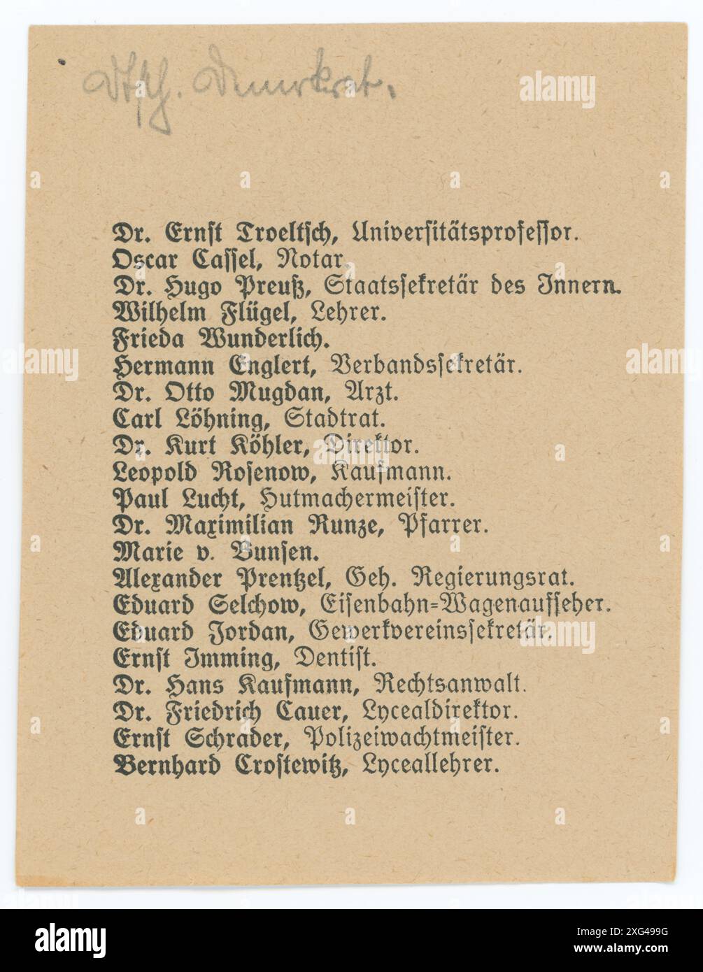 Stimmzettel/ Wahlzettel der Reichstagswahl 1920 - die Reichstagswahl vom 6. Juni 1920 war die zweite Wahl während der Weimarer Republik und die erste zu einem regulären Deutschen Reichstag. Die Bundestagswahl 1920 fand am 6. Juni 1920 zur Wahl des ersten Reichstags der Weimarer Republik statt. Sie folgte der im Januar 1919 gewählten Weimarer Nationalversammlung, die die republikanische Verfassung ausgearbeitet und ratifiziert hatte. Stockfoto