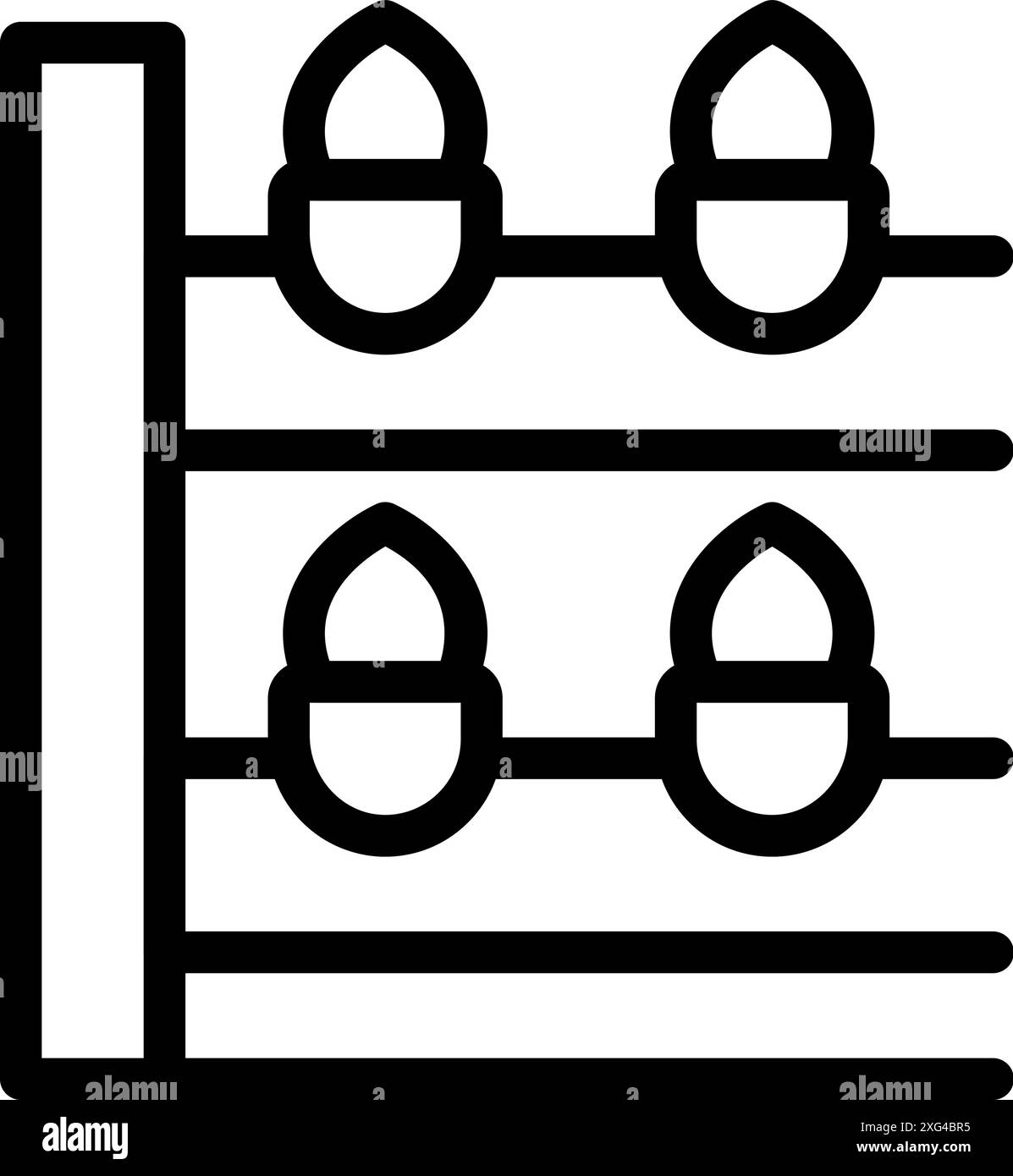 Abacus mit Nüssen, die die Zahl vier repräsentieren, wird verwendet, um Kindern grundlegende mathematische Konzepte beizubringen Stock Vektor