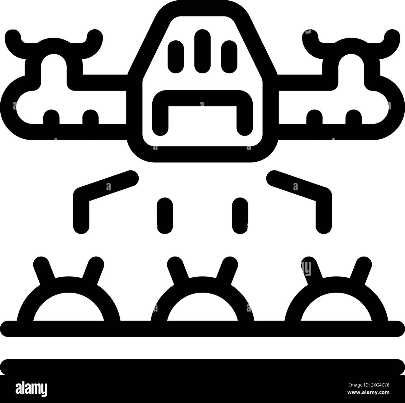 Landwirtschaftliche Drohne sprüht Feldfrüchte, die auf einem Feld wachsen Stock Vektor