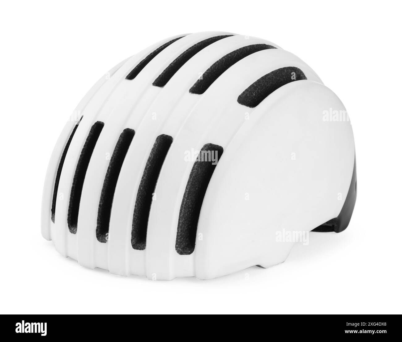 Neuer moderner Fahrradhelm isoliert auf weiß Stockfoto