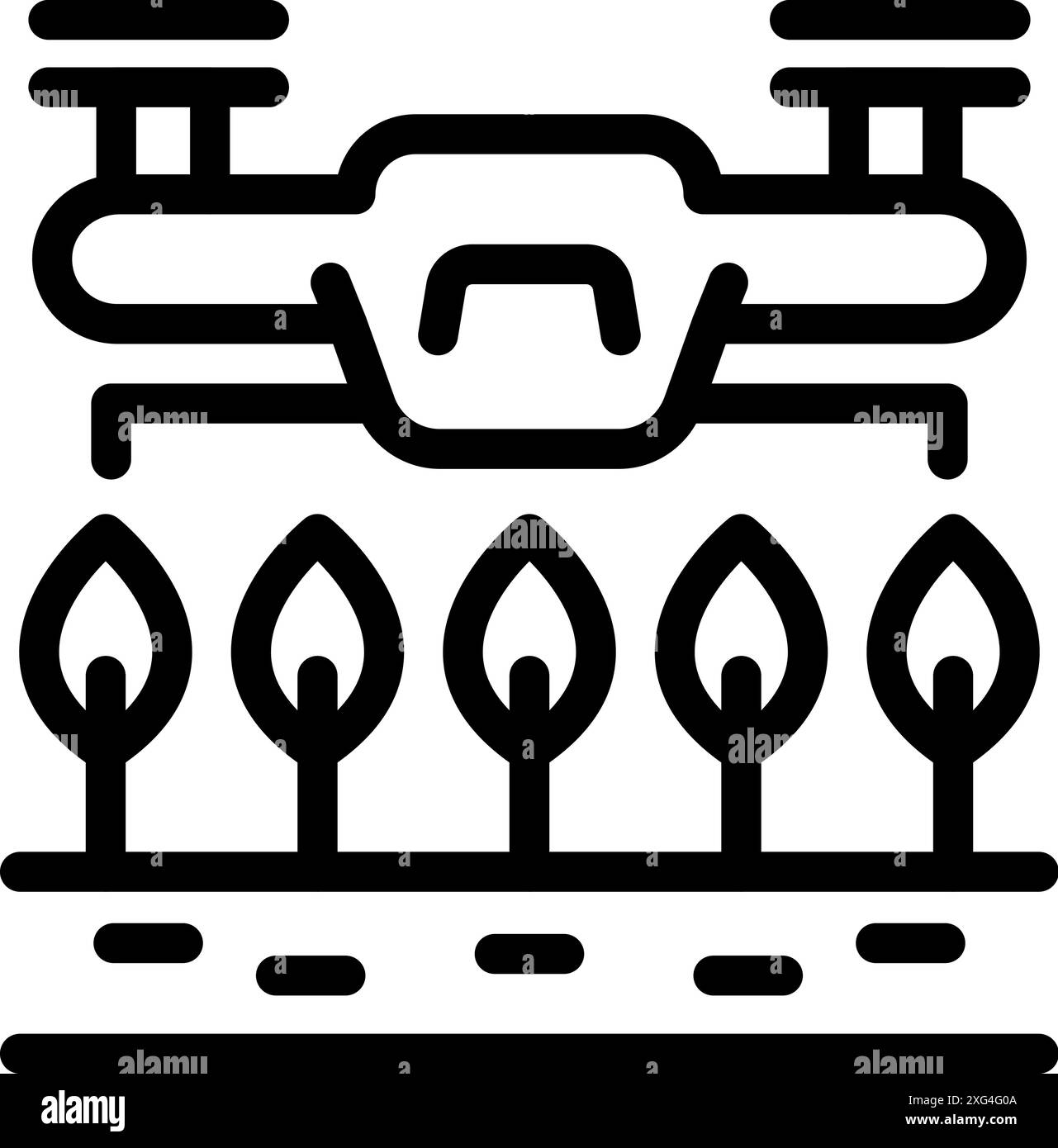 Drohnen, die auf einem Feld Feldfrüchte spritzen, repräsentieren moderne landwirtschaftliche Techniken Stock Vektor