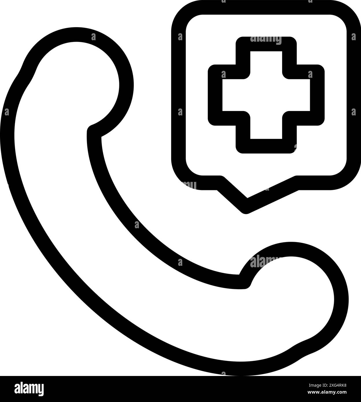 Einfache, kühne Strichgrafik-Illustration eines Telefonanrufs mit medizinischem Kreuz Stock Vektor
