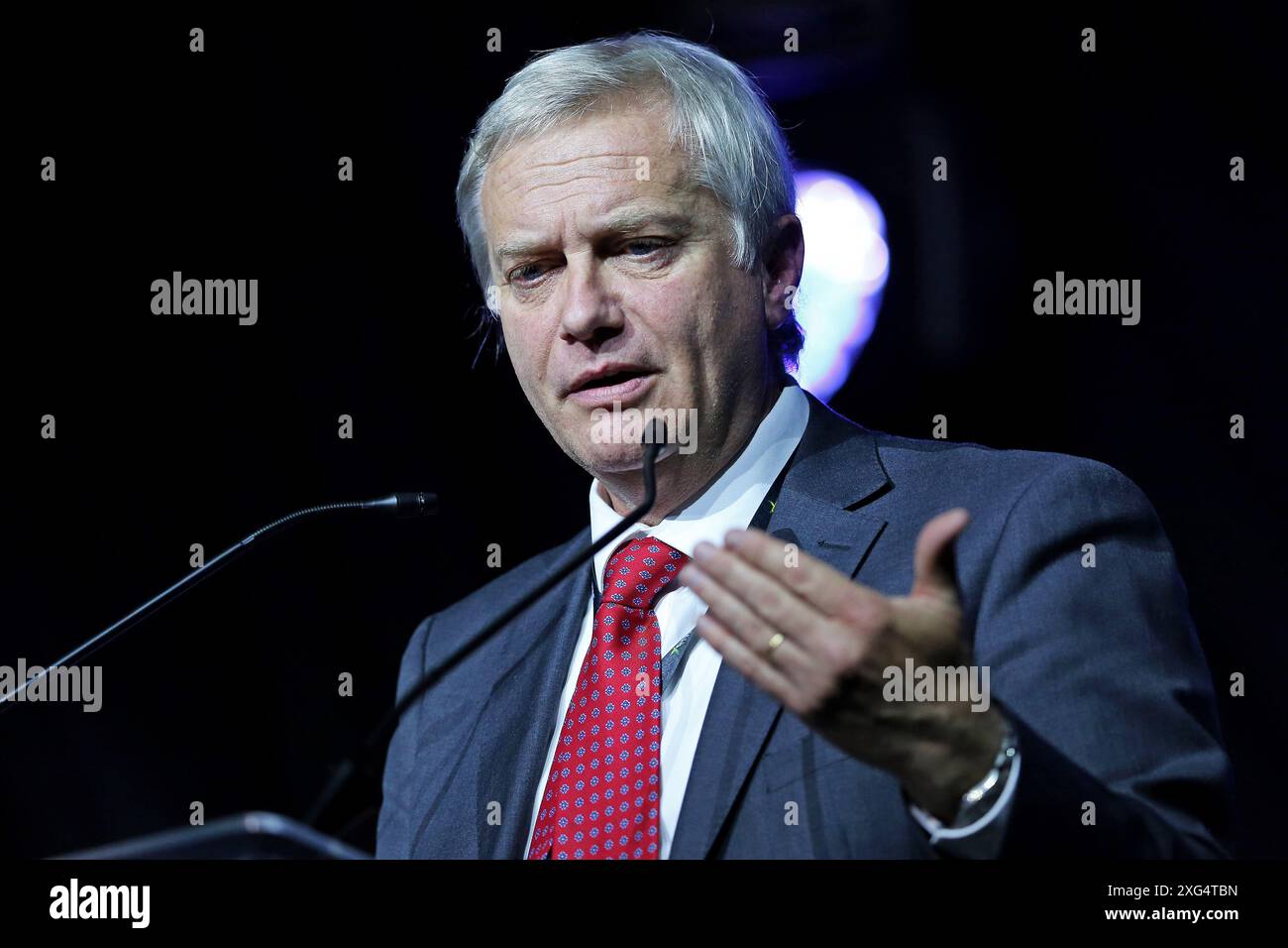 Balneario Camboriu, Brasilien. Juli 2024. Jose Antonio Kast (CHI) spricht während des CPAC Brazil 2024 auf dem Expocentro in Balneario Camboriu, Brasilien am 07. Juli. Foto: Heuler Andrey/DiaEsportivo/Alamy Live News Credit: DiaEsportivo/Alamy Live News Stockfoto