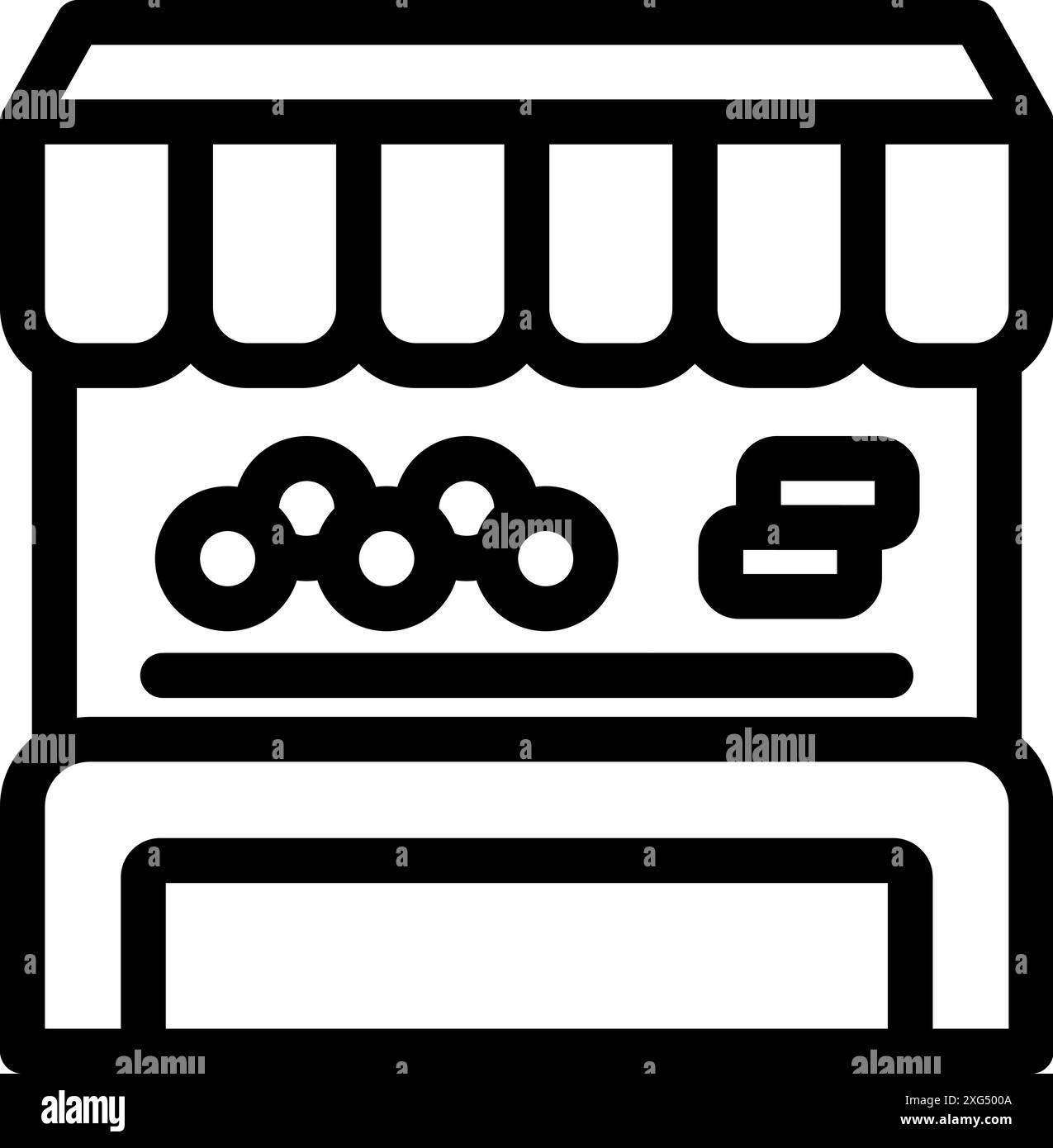 Ein einfacher, aber einladender Street Food-Stand mit einer Vielzahl von frischen Produkten und lokalen Köstlichkeiten Stock Vektor