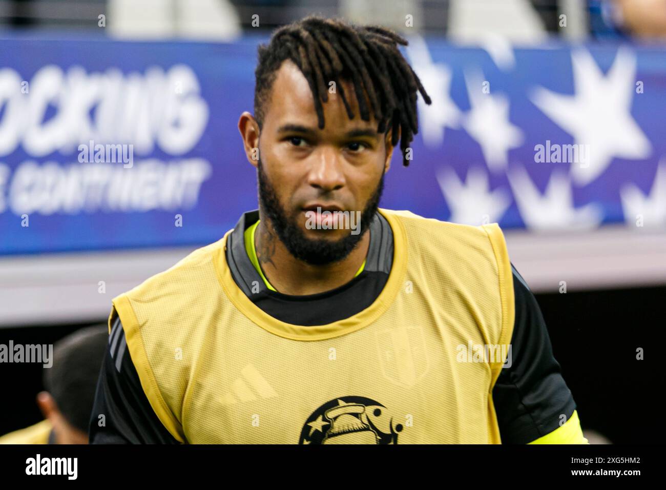 ARLINGTON, TEXAS - 21. JUNI: Torhüter Carlos Caceda aus Peru vor dem CONMEBOL Copa America USA Gruppenspiel Peru gegen Chile im AT&T Stadium am Juni Stockfoto