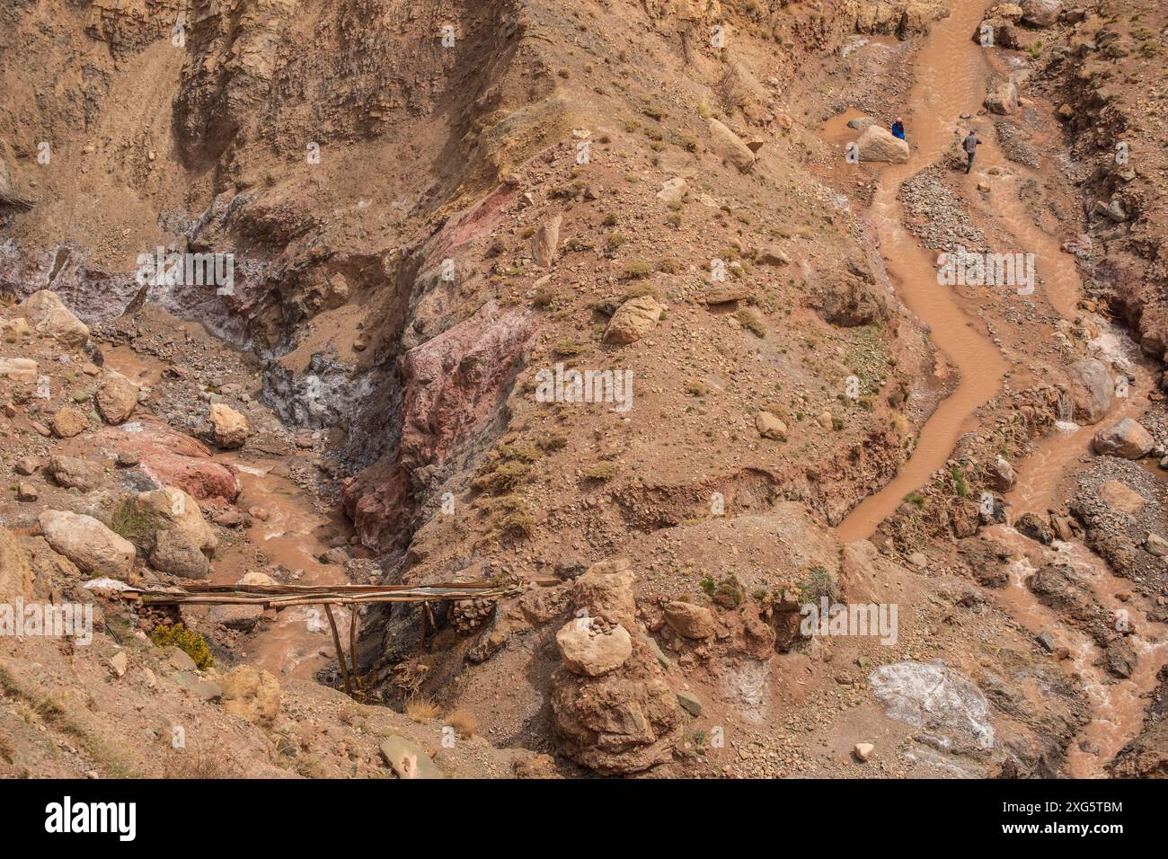 Trinkwasserkanal, Fluss Assif n Arous, Atlasgebirge, marokko Stockfoto