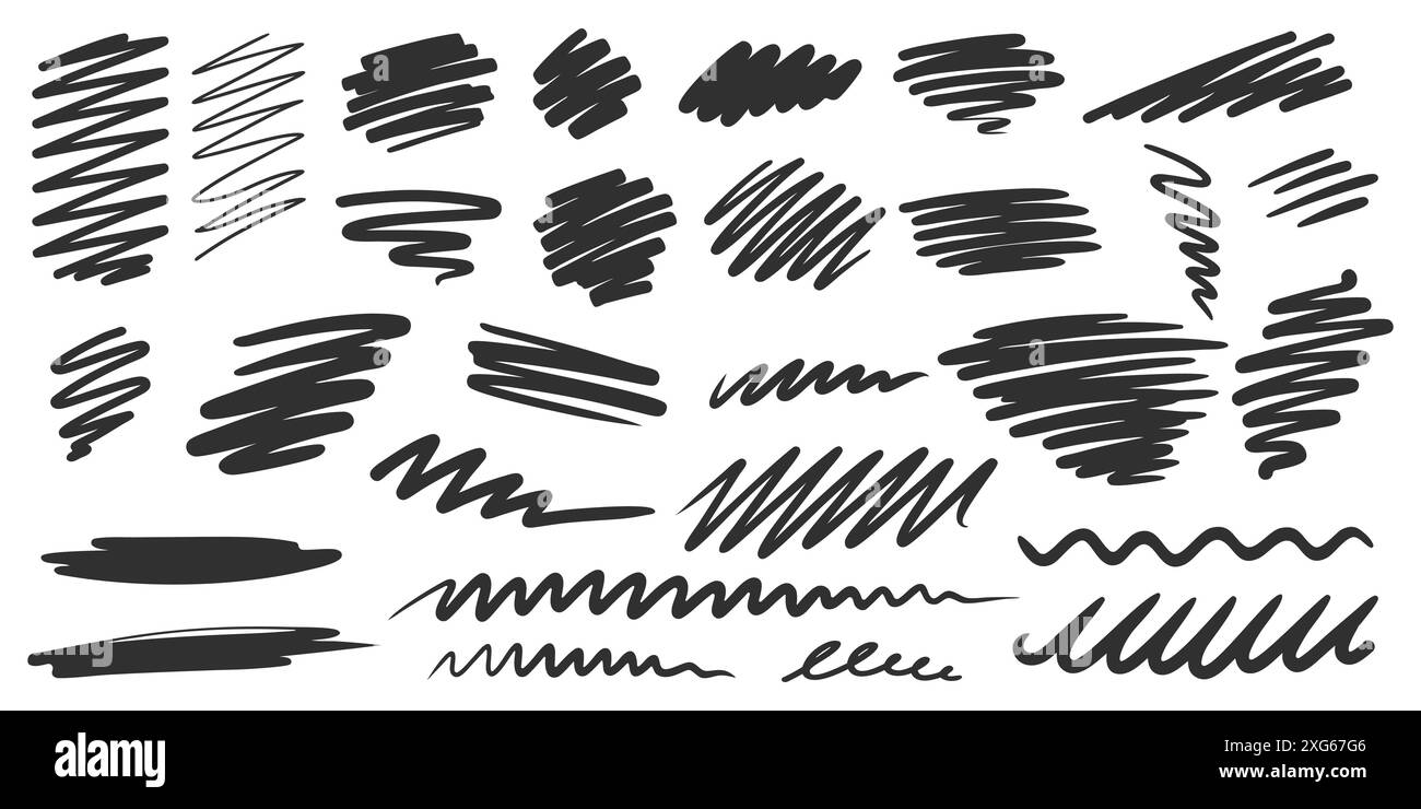 Markierstift-Striche. Sammlung von Kritzellinien und Pinselstrichen. Vektorillustration von Scribbles Stock Vektor