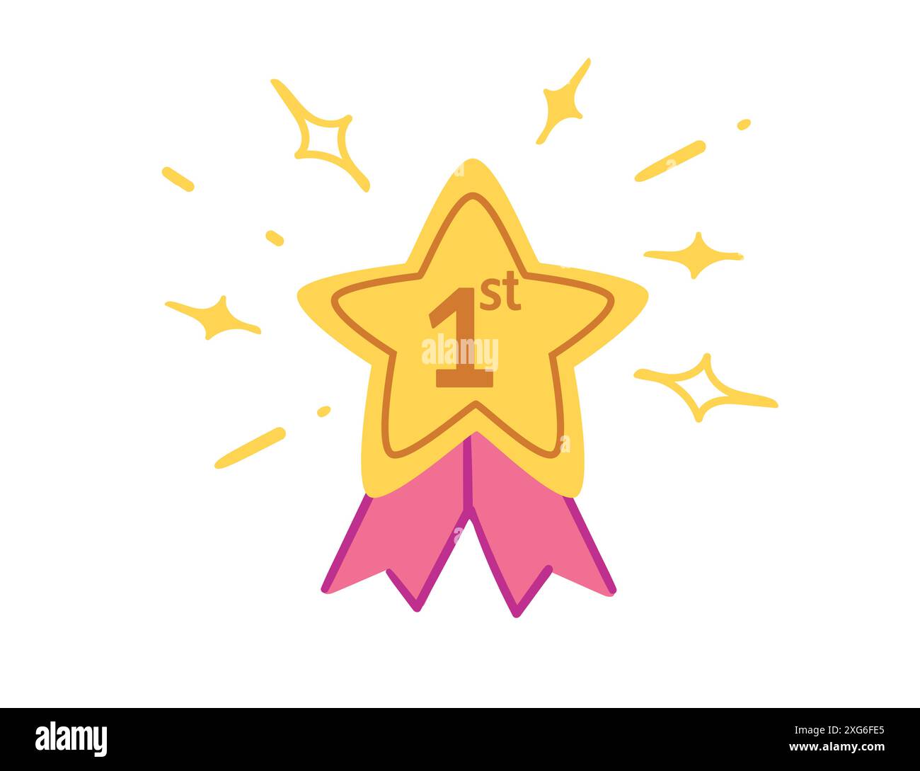 Sternförmige goldene Medaille mit 1. Platz. Um den Stern herum gibt es mehrere Sterne, die ein Gefühl von funkelnder Vektorillustration erzeugen. Stock Vektor