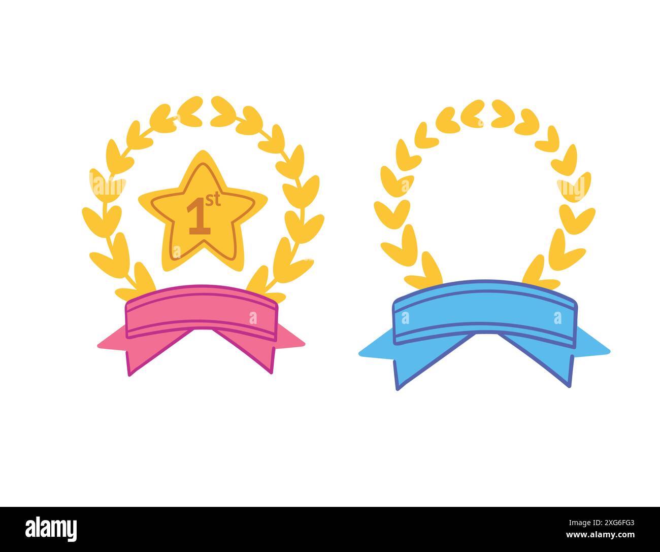 Sternförmige goldene Medaille mit 1. Platz und Lorbeerzweig. Um den Stern herum gibt es mehrere Sterne, die ein Gefühl von funkelnder Vektorillustration erzeugen. Stock Vektor