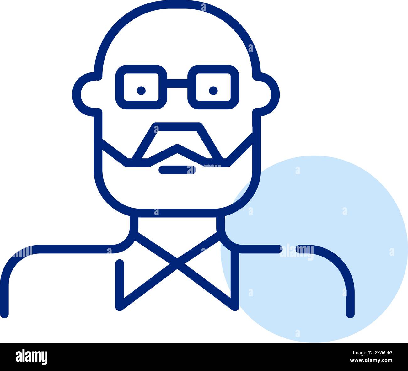 Senior-Mann-Avatar. Ältere Person mit Brille, Bart und Schnurrbart. Symbol für Pixelperfekte, bearbeitbare Kontur Stock Vektor