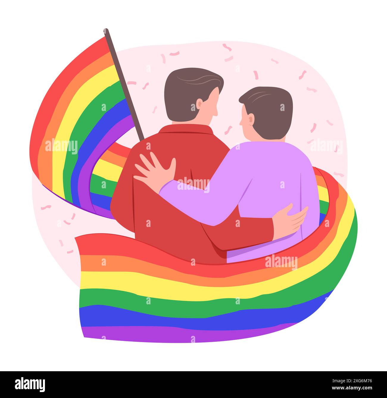 Gay Men Pair hält die LGBT Rainbow Flag für Gay Pride Celebration Concept Illustration Stock Vektor