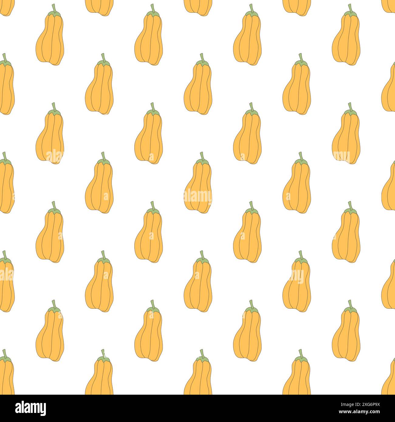 Nahtloses Kürbismuster. Butternusskürbis endlose Kulisse. Stilisierte Herbsternte im Hintergrund. Vektor-Strichgrafik flache Illustration. Stock Vektor