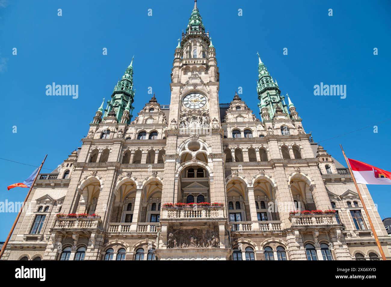 Das Rathaus von Liberec im Neorenaissance-Stil befindet sich im historischen Stadtzentrum von Liberec, Tschechische Republik Stockfoto